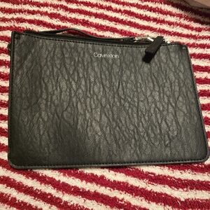 Calvin Klein Black Leather Clutch Check Bag